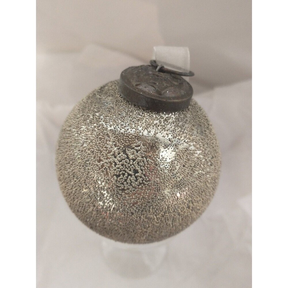 Glass Kugel Style Bronze Gold Textured Metal Caps Christmas Ornament